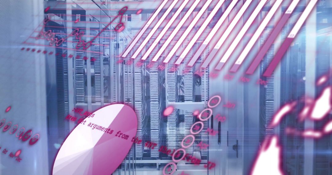 Digital Interface with Data Diagrams in Modern Server Room