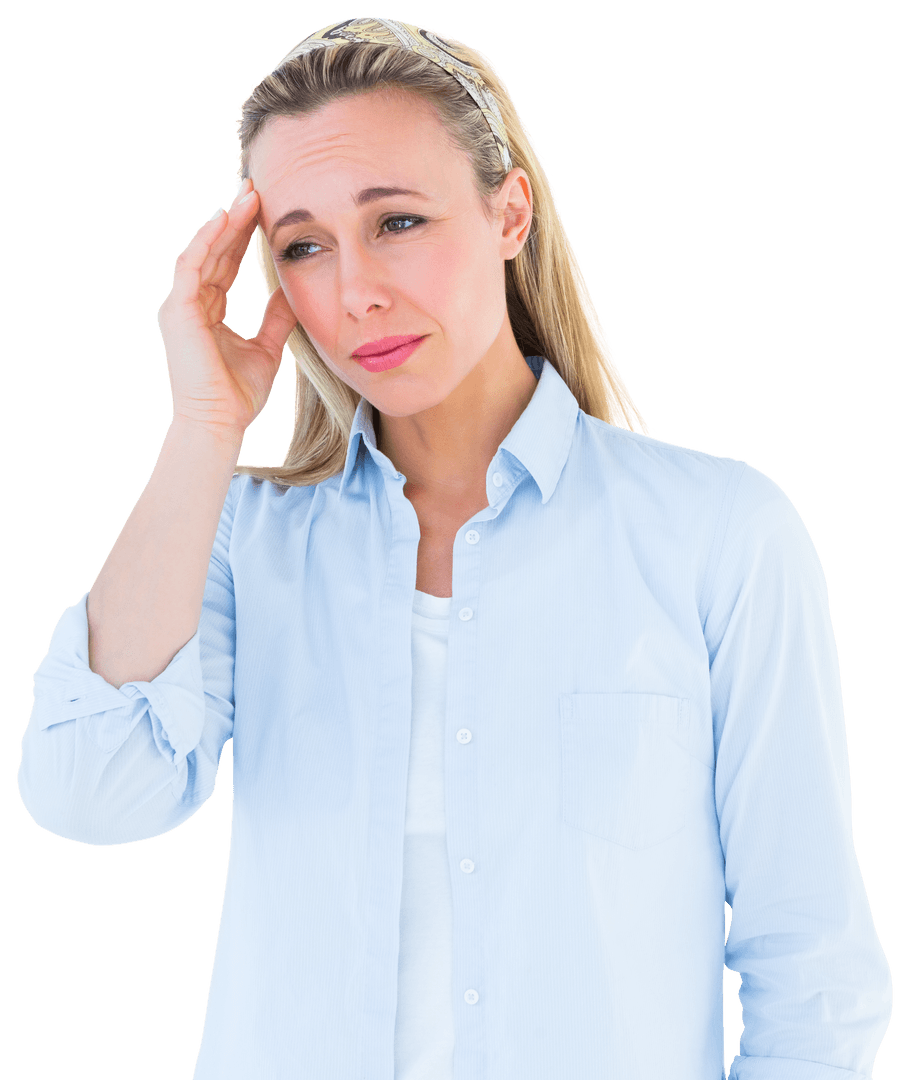 Transparent Image of Woman Suffering from Headache with Troubled Expression