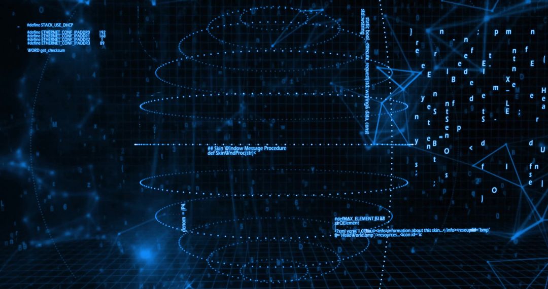 Futuristic Cyberspace with Digital Code and Glowing Grid