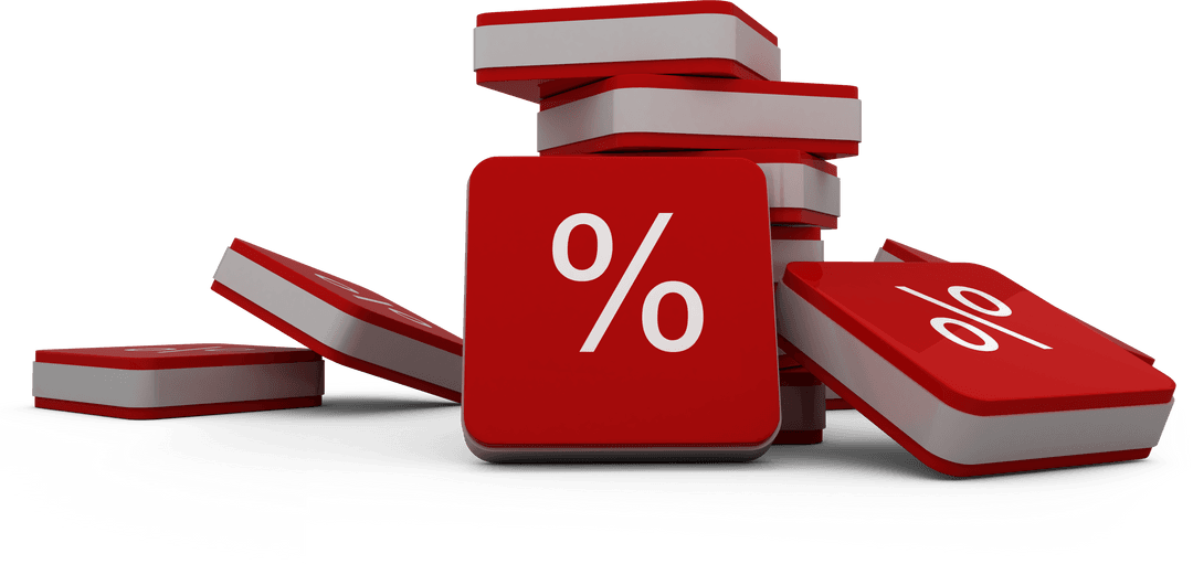 Transparent 3D Red Percentage Icons Set