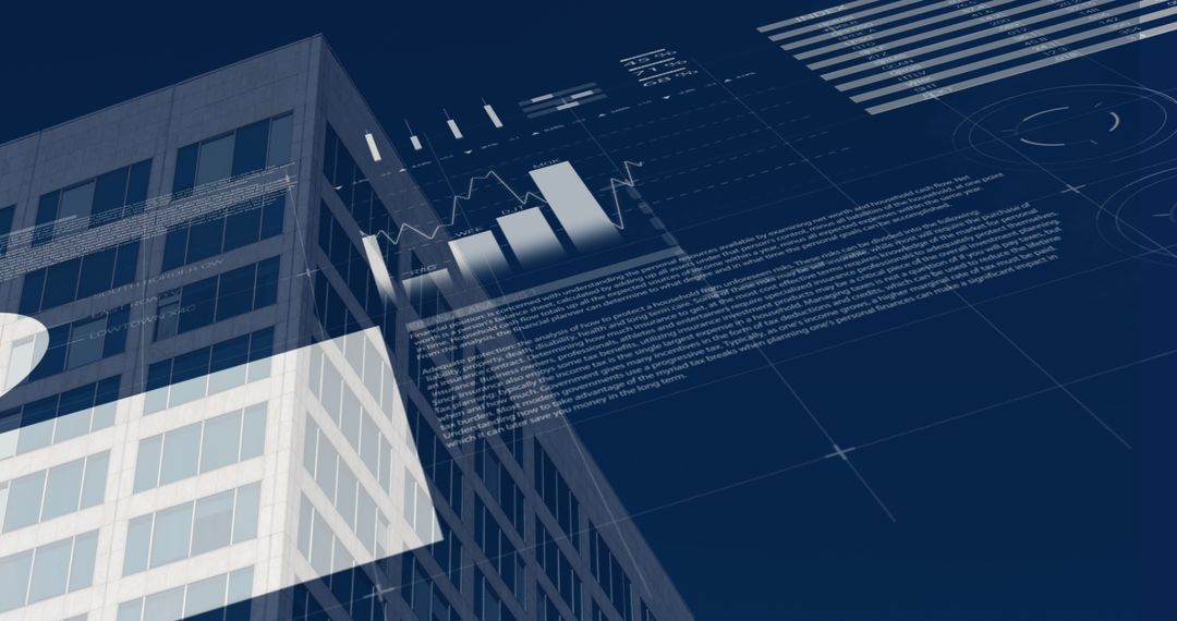 Digital Financial Graphs Overlay Modern Office Architecture