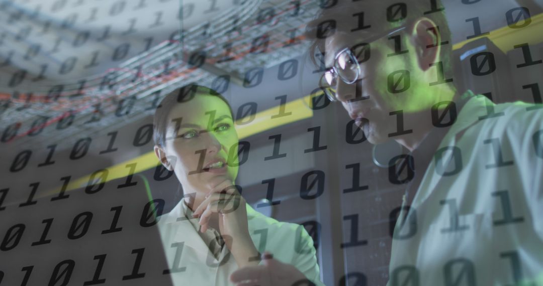 Technicians in Data Center Analyzing Digital Information