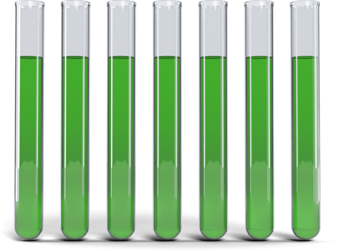Transparent Test Tubes with Green Chemical Equally Aligned
