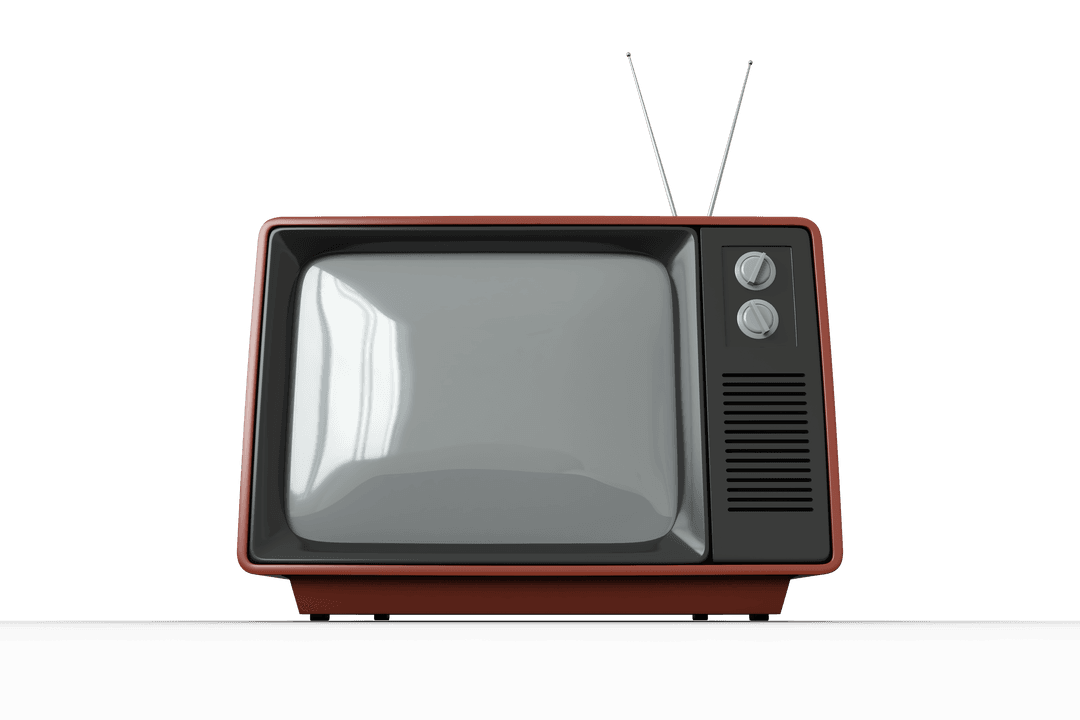 Vintage Television Set with Antennas on Transparent Background