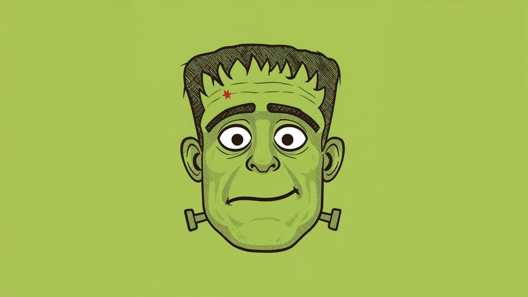 Cartoon-style Frankenstein Monster Head on Green Backdrop