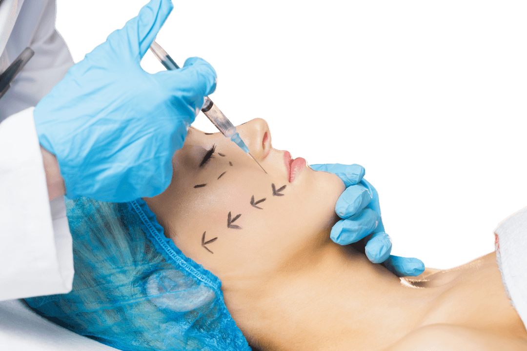 Woman Receiving Botox Injection on Lips with Transparent Background