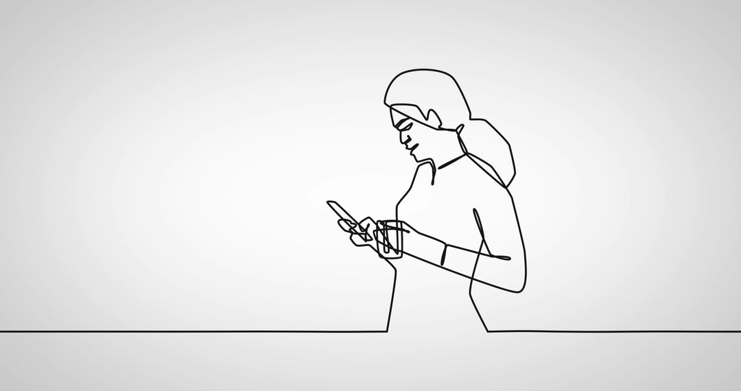 Minimalist Line Drawing of Businesswoman Using Smartphone