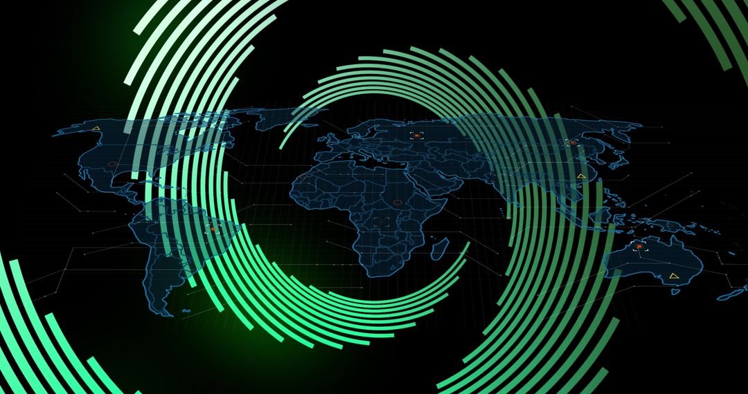 Global Connectivity Illustrated with Digital World Map and Green Patterns