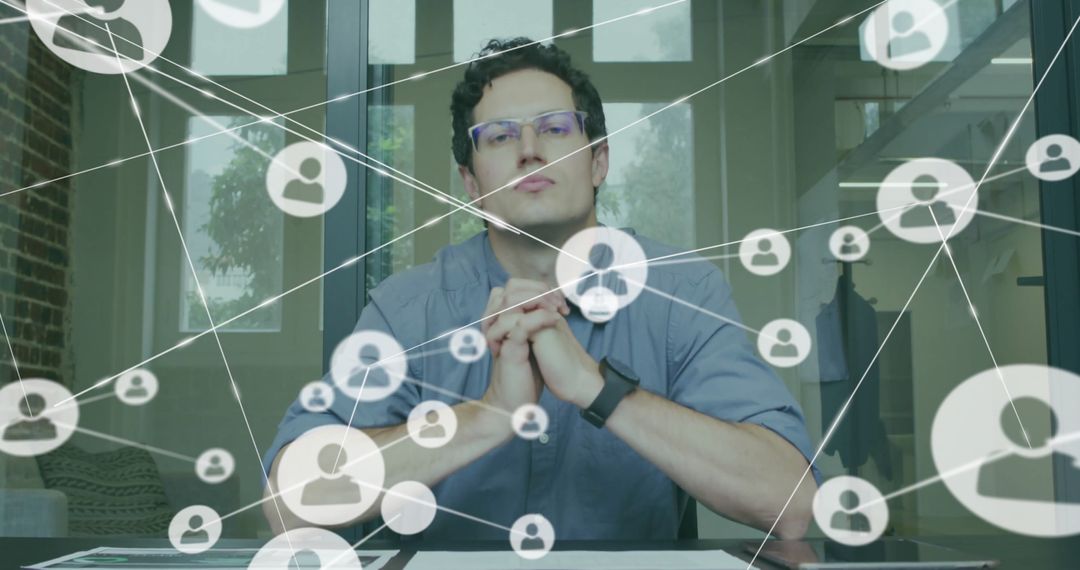 Businessman Engaging in Virtual Global Networking