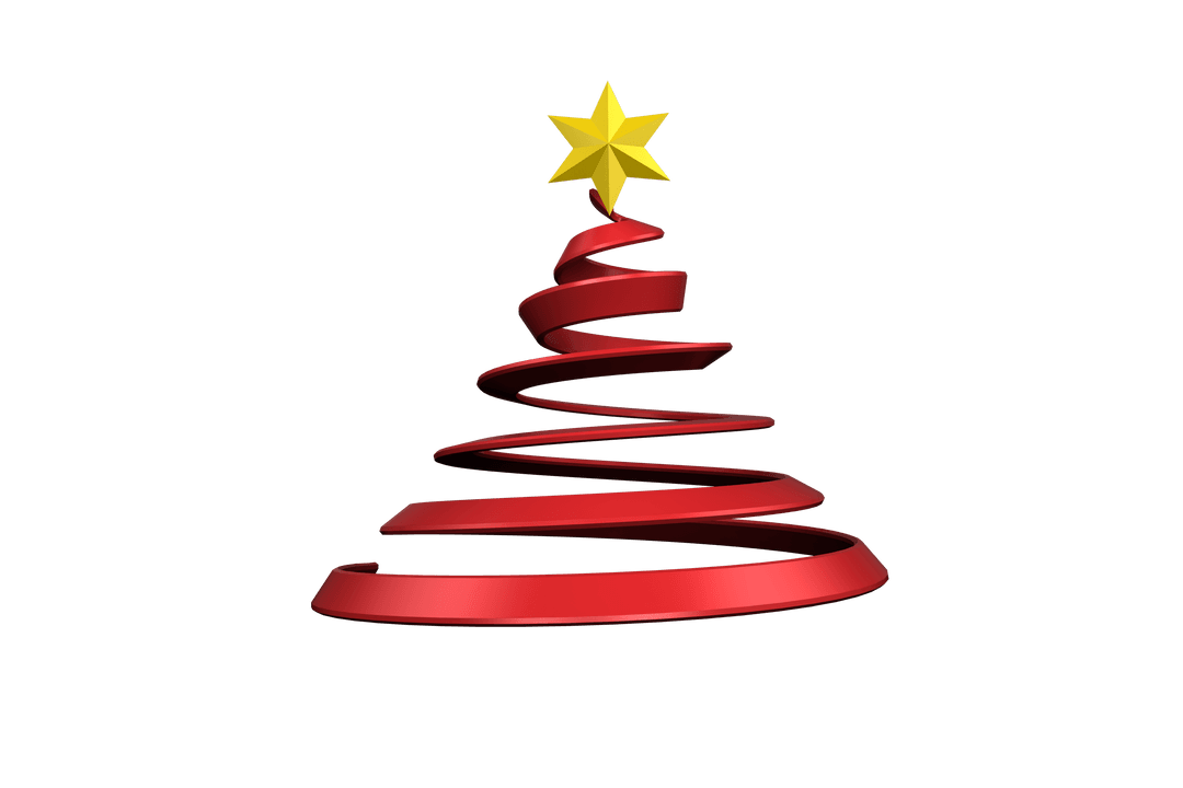 Red Christmas Tree Ribbon with Star on Transparent Background