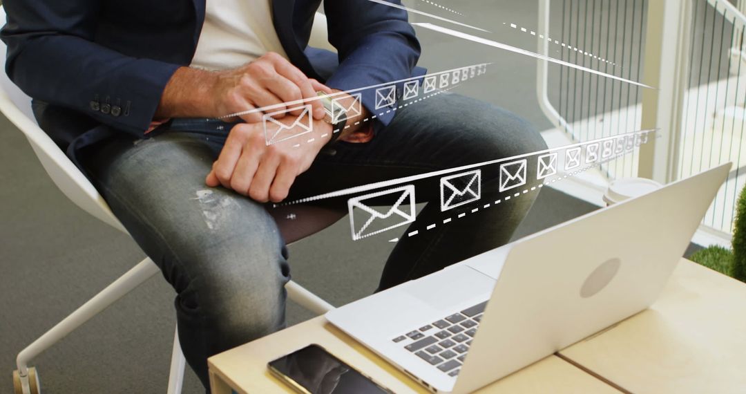 Man Using Smartwatch with Social Network Interface Concept