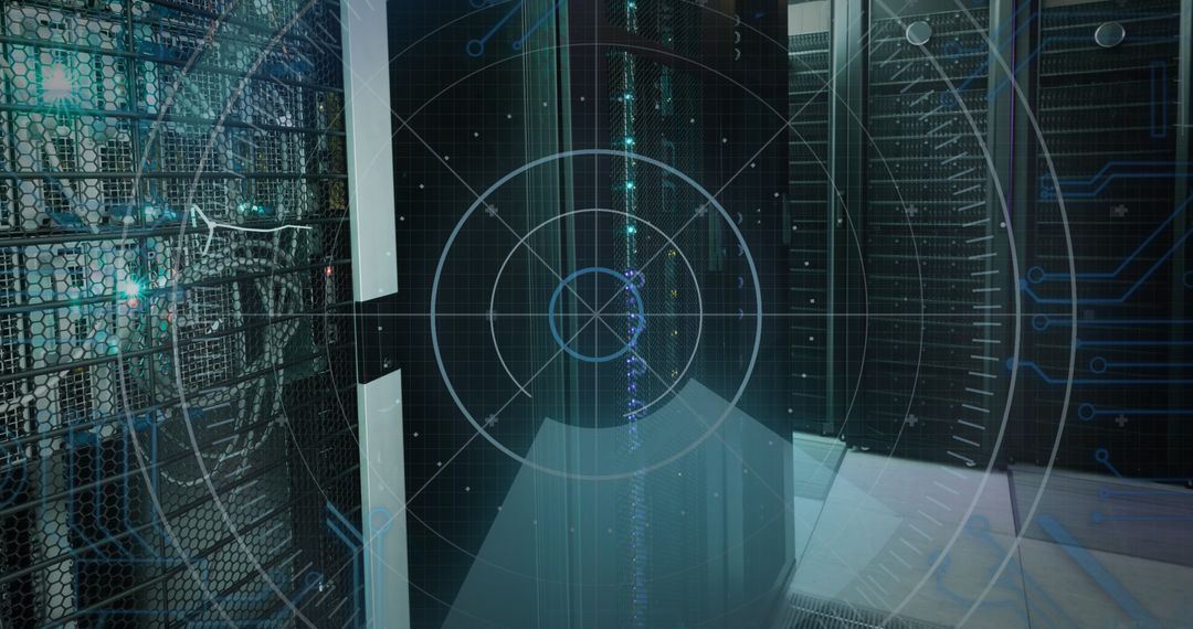 Cybersecurity Concept with Digital Interface over Server Room