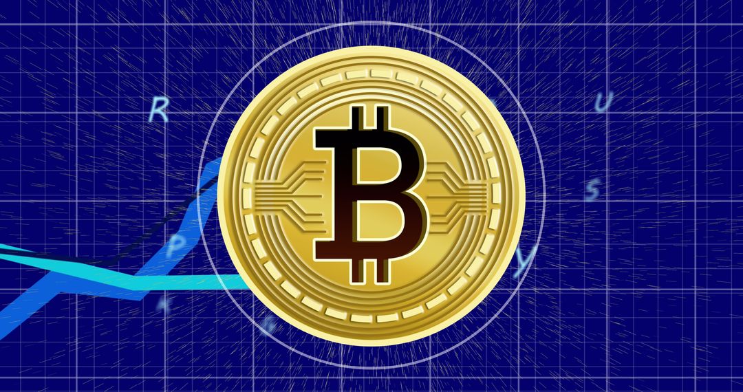 Bitcoin Coin Over Digital Financial Graph Background