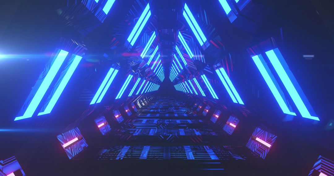 Futuristic Neon Tunnel with Symmetrical Geometric Lights
