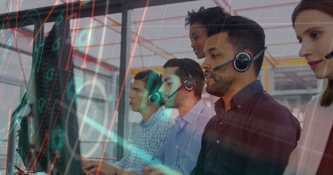 Diverse Customer Support Team Working with Technology Analytics