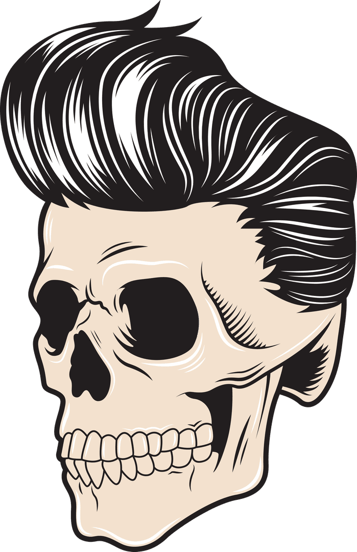 Stylish Skull with Quiff on Transparent Background