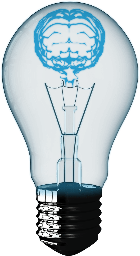 Creative Concept With Brain Inside Transparent Blue Light Bulb