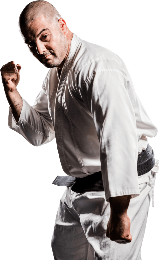 Transparent Karate Fighter Striking Power Pose in Uniform