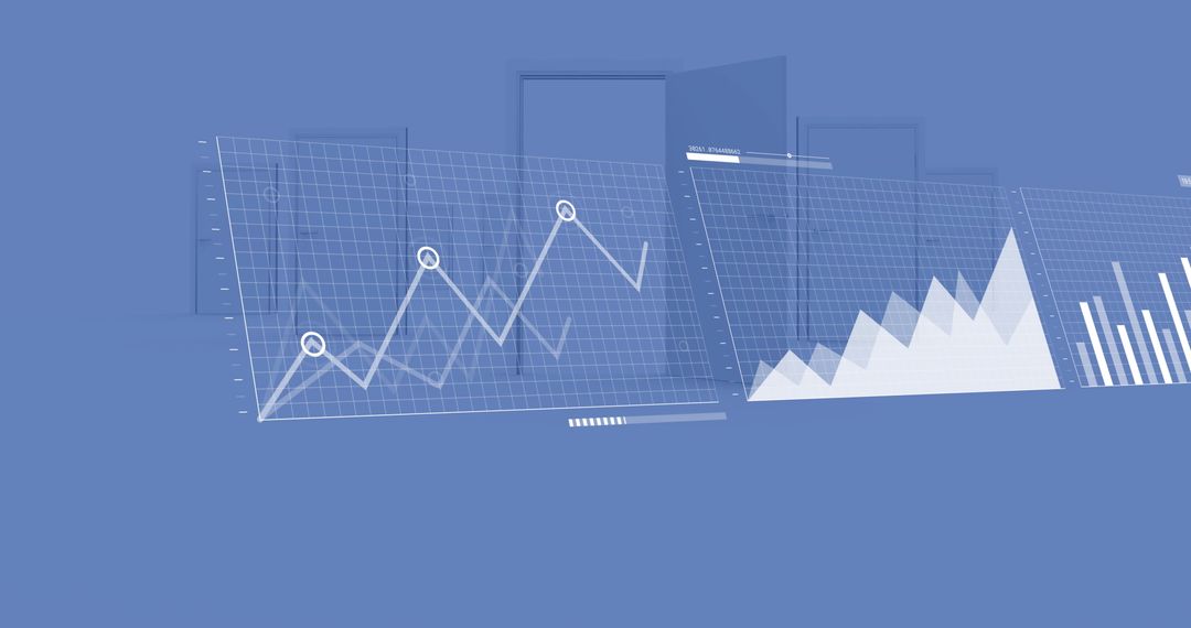 Digital Interfaces with Data Charts on Blue Background