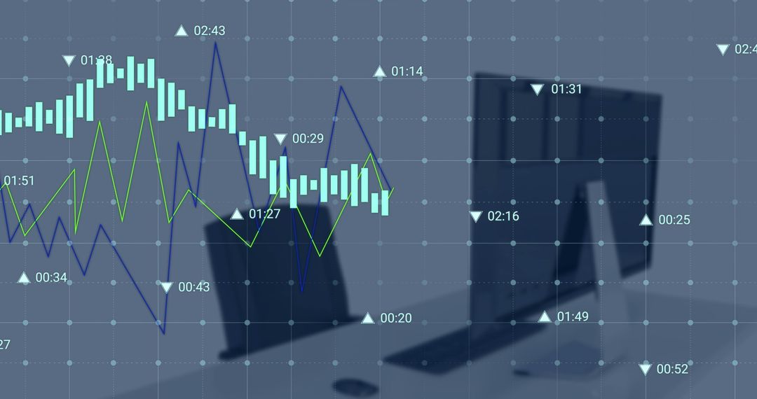 Digital Graphs Overlaying Office Desk with Computers