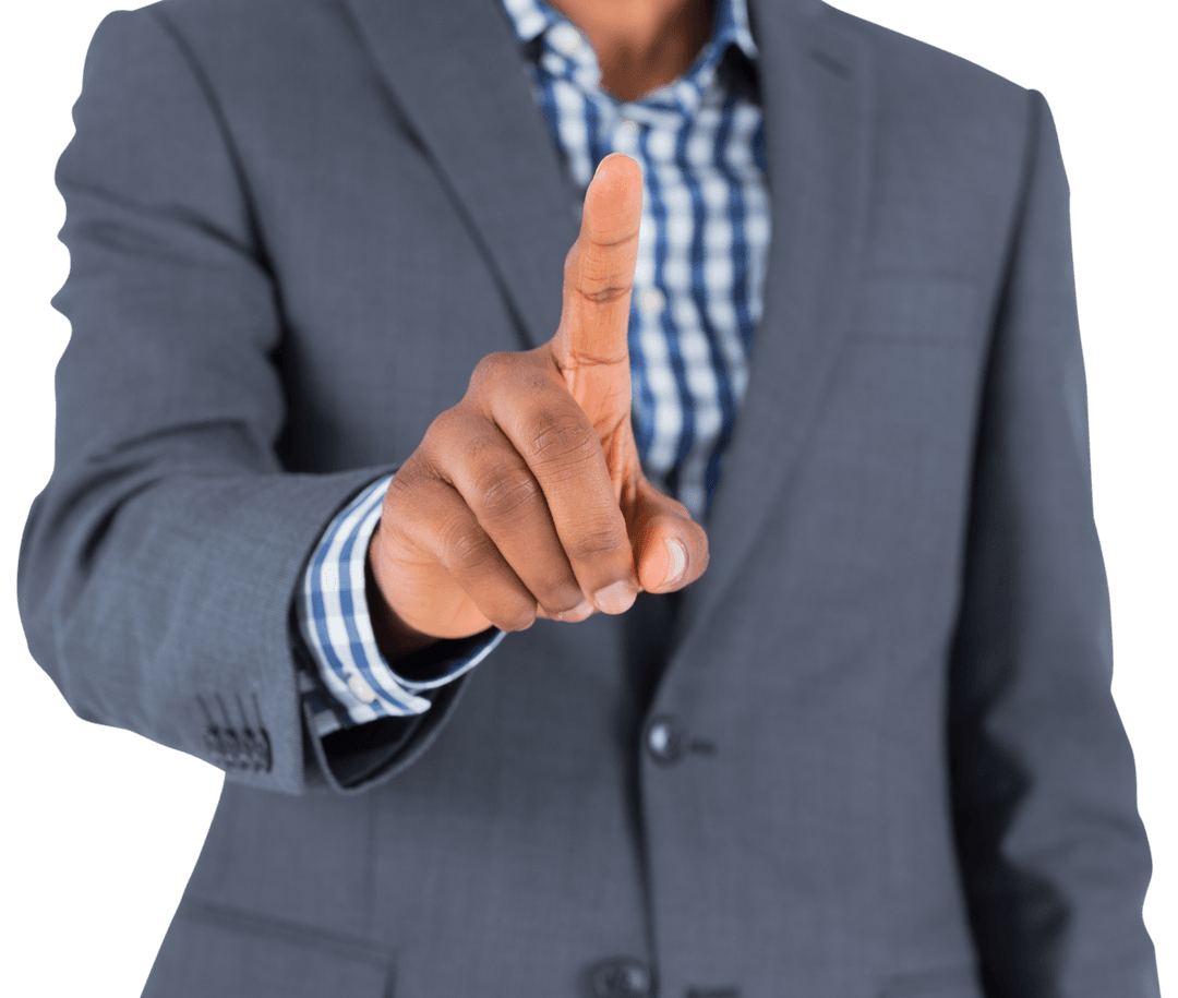 Midsection African American Businessman Pointing on Transparent Background