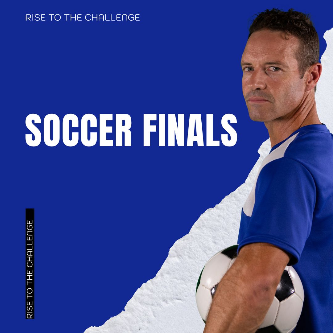 Soccer Finals Determined Athlete Holds Ball Against Bold Background