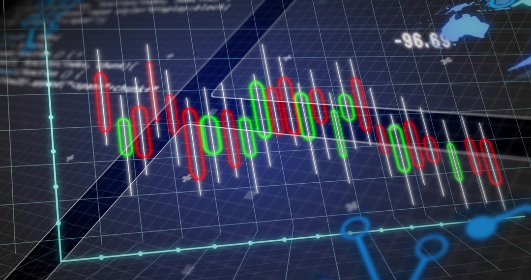 Dynamic Candlestick Chart on Digital Grid Background