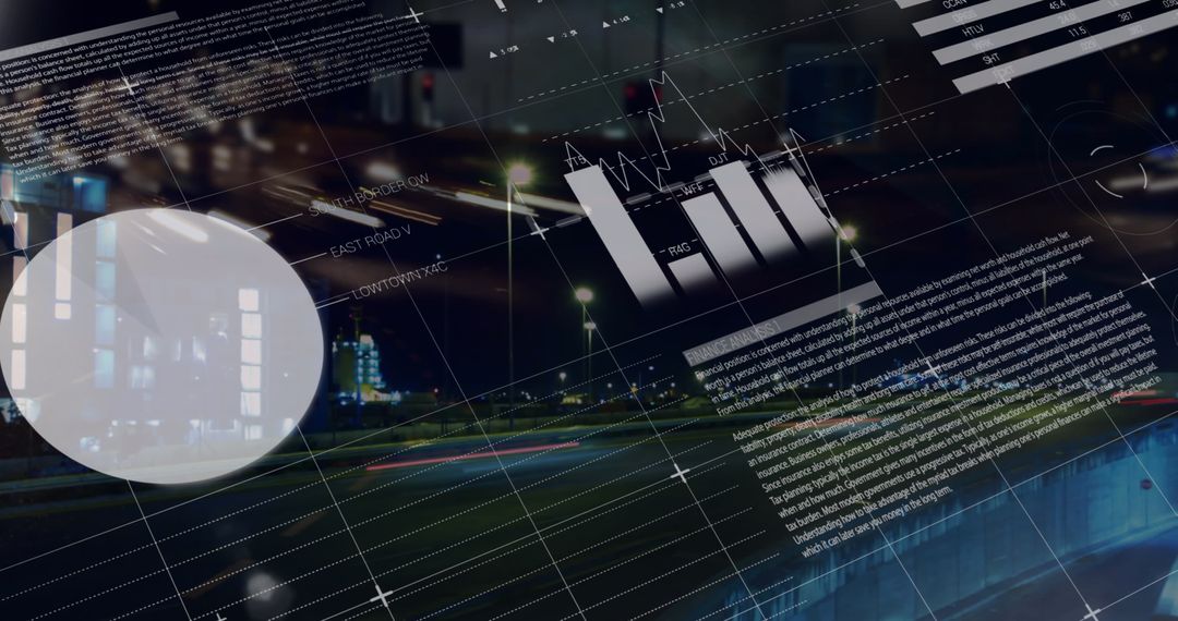 City Night Traffic with Digital Analytics Interface Overlay