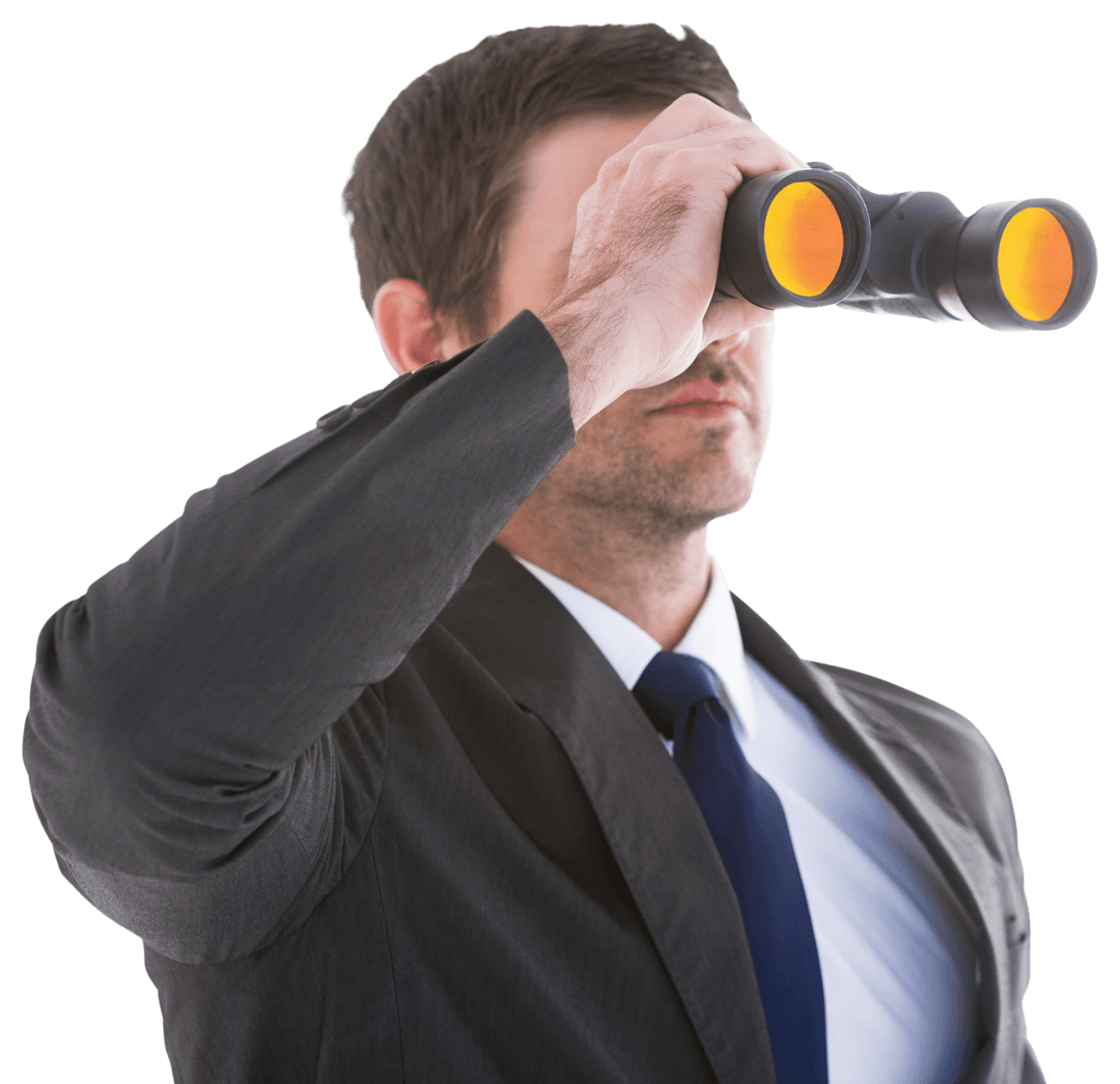 Transparent Businessman Looking Through Binoculars