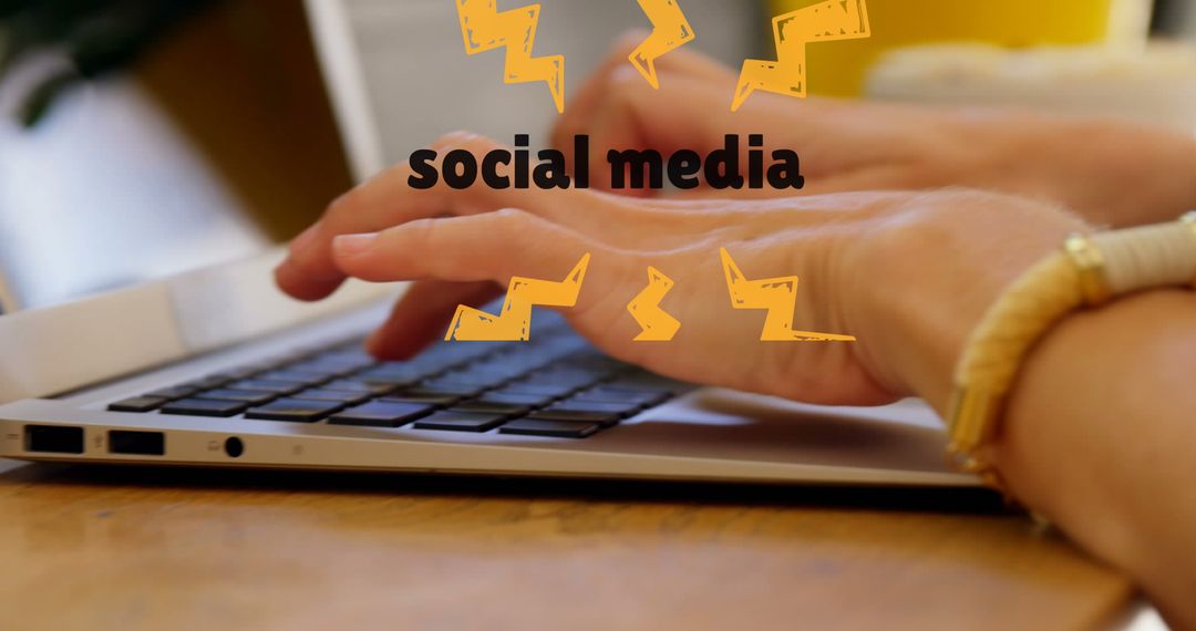 Woman Engaging in Social Media on Laptop at Café