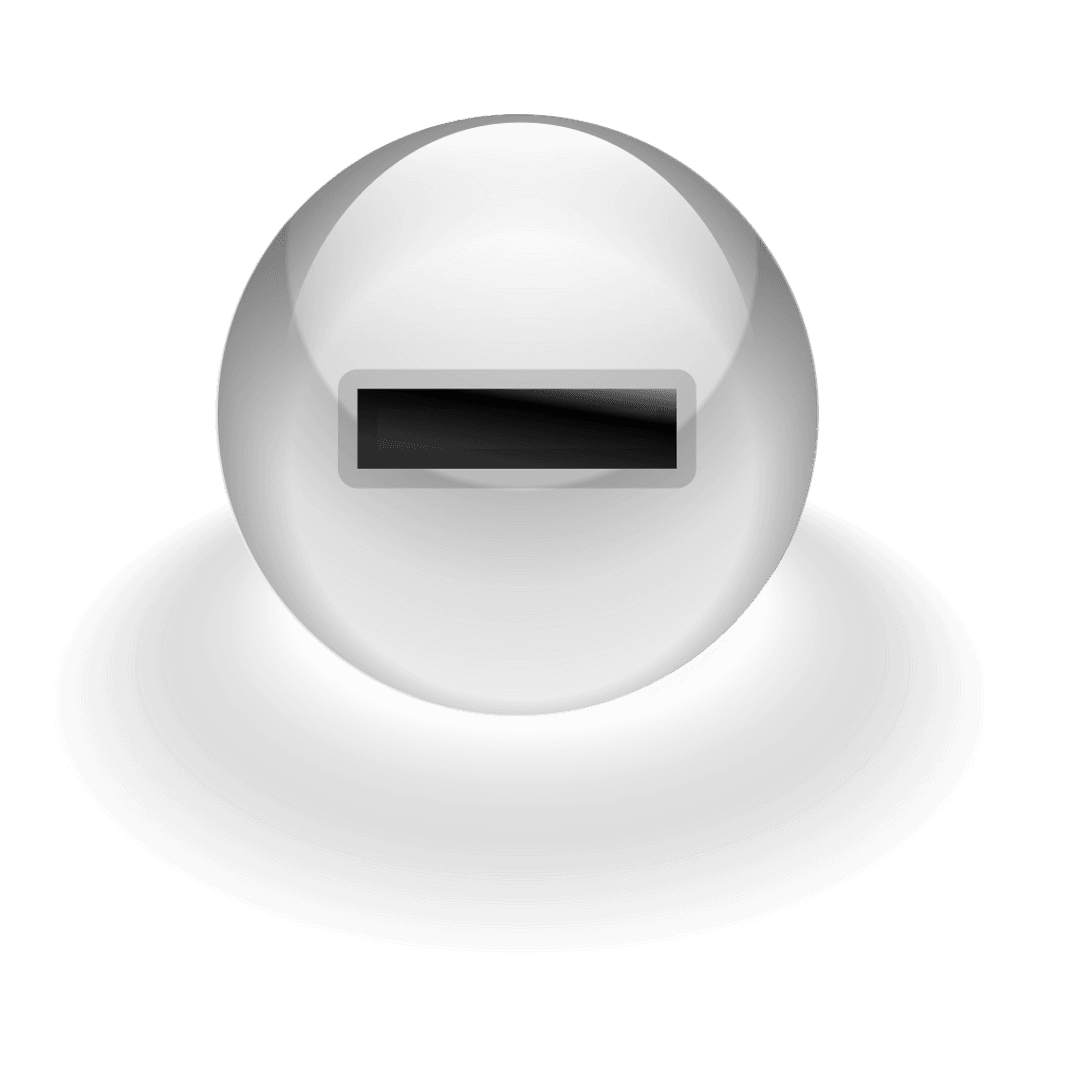Transparent glass button with metal minus symbol icon