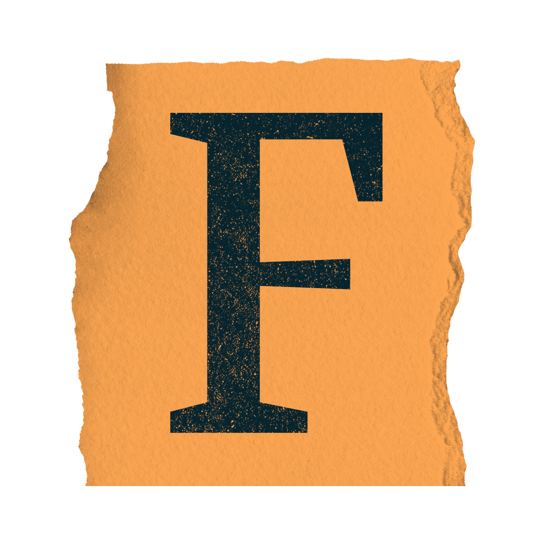 Retro Torn Paper with Letter F on Transparent Background