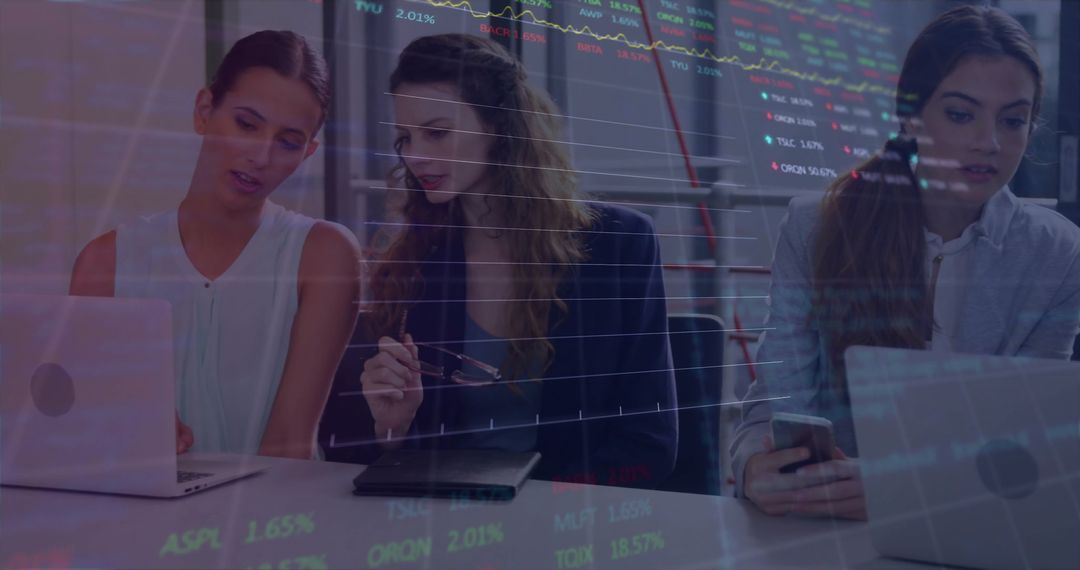 Diverse Professionals Analyzing Data with Advanced Technology Overlay