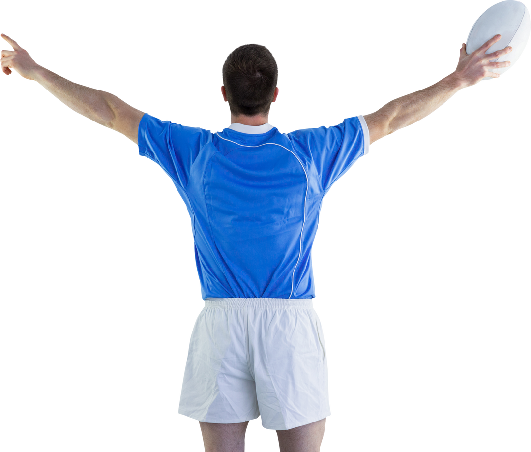 Rugby Player Celebrating Victory in Blue Format on Transparent Background - Download Free Stock Images Pikwizard.com