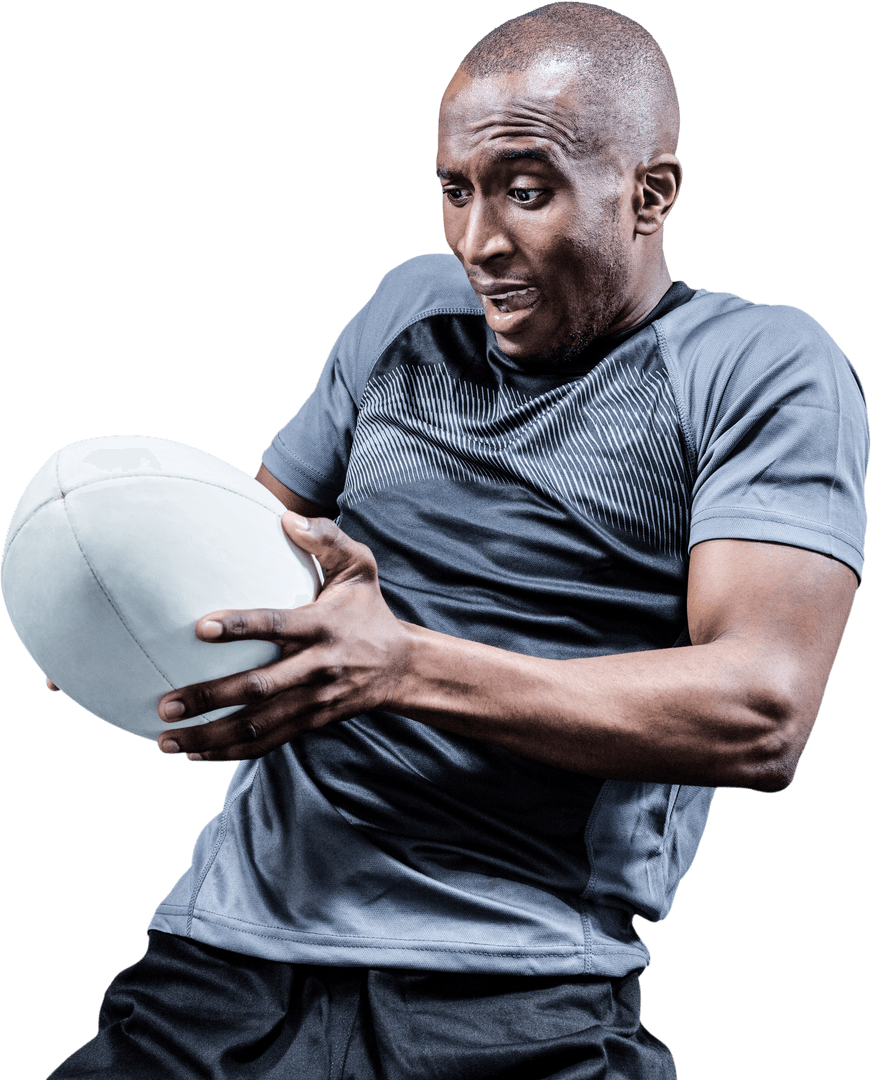 Transparent Image of Rugby Player Catching Ball in Mid-action