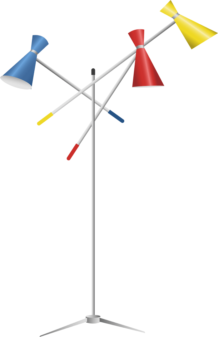 Multicolor Floor Lamp with Three Adjustable Colored Shades on Transparent Background