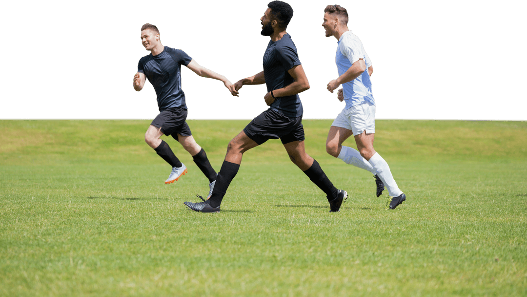 Diverse Soccer Players Running on Transparent Background Image