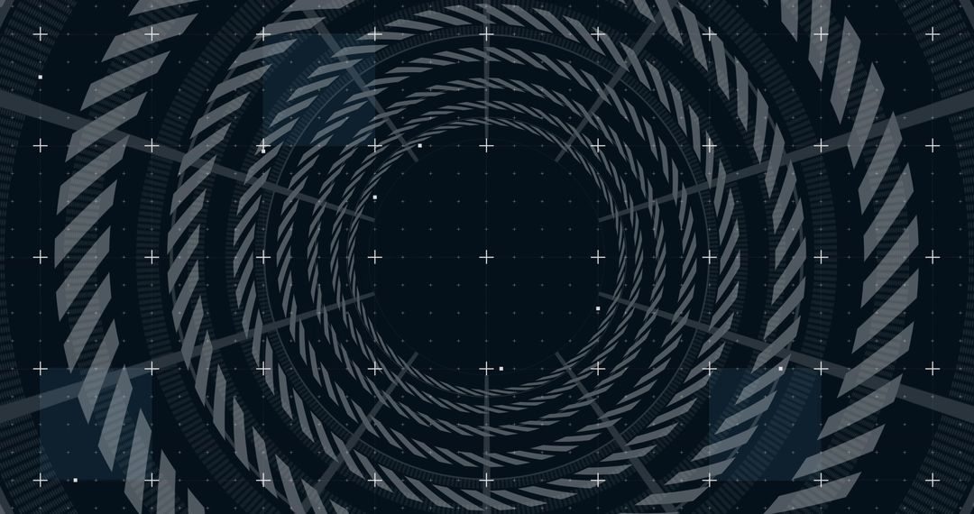 Spiraling Digital HUD Vortex Creating Depth with Crosshair Grid and Geometric Rings