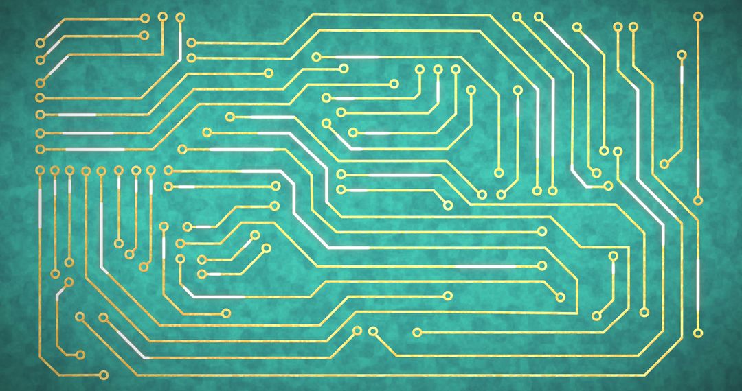 Gold Circuit Pathways on Teal Background Symbolizing Digital Connectivity