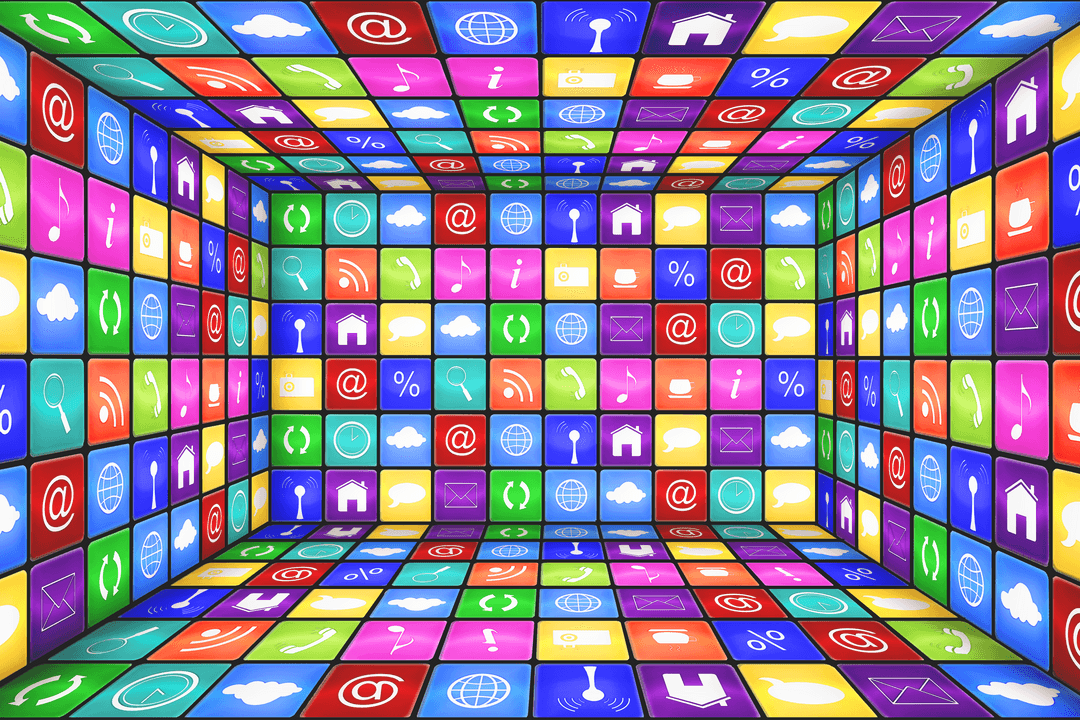 Vivid Digital Interface Icons on Transparent Background