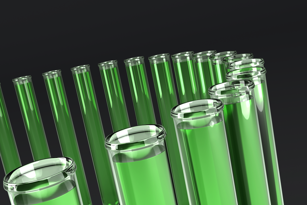 Close-up Transparent Test Tubes with Green Chemical Solution on Dark Background - Download Free Stock Images Pikwizard.com