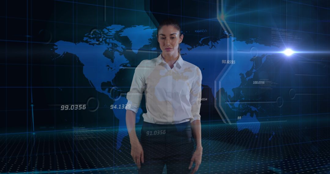 Female Scientist Analyzing Global Data Interface