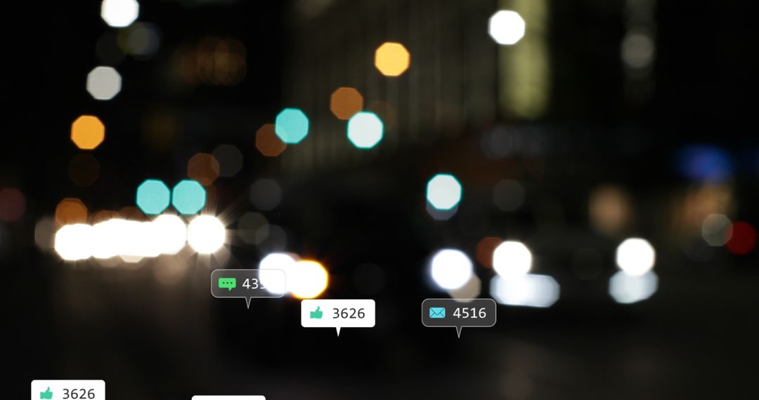 Digital Connectivity Symbolized with City Lights and Social Icons