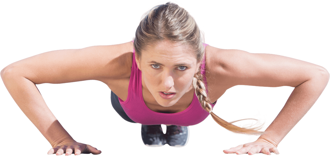 Caucasian Sportswoman Exercising Push-up Transparent Background