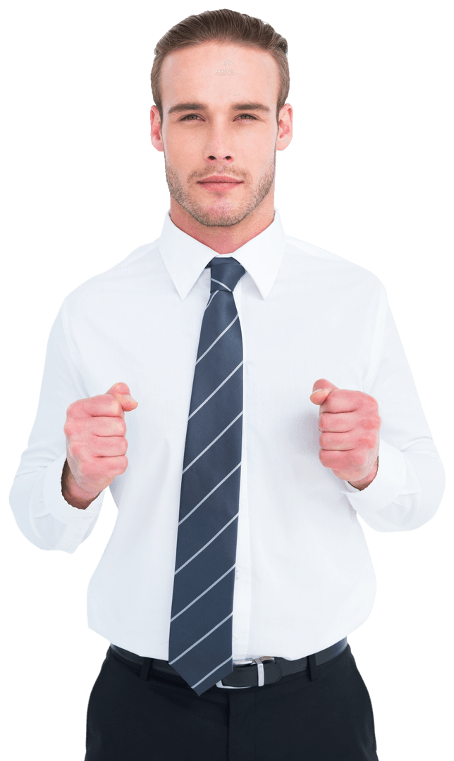 Serious Businessman with Fists Clenched Transparent Background