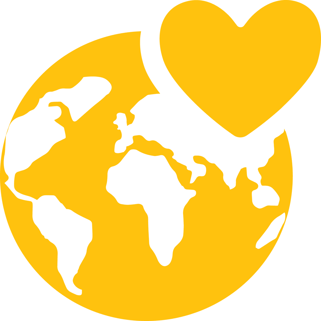 Yellow Globe with Heart on Transparent Background