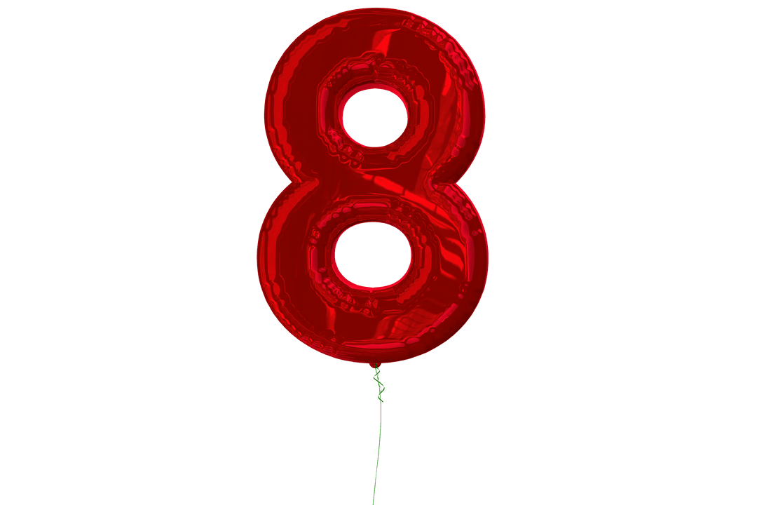 Red Number 8 Balloon with Transparent Background for Celebrations