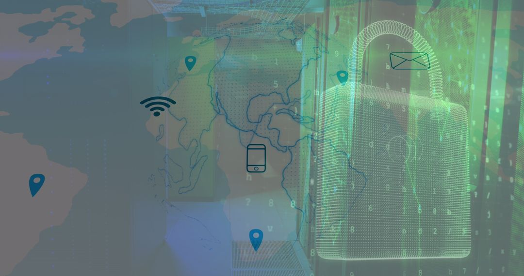 Cybersecurity Digital Illustration Over Global Network Map