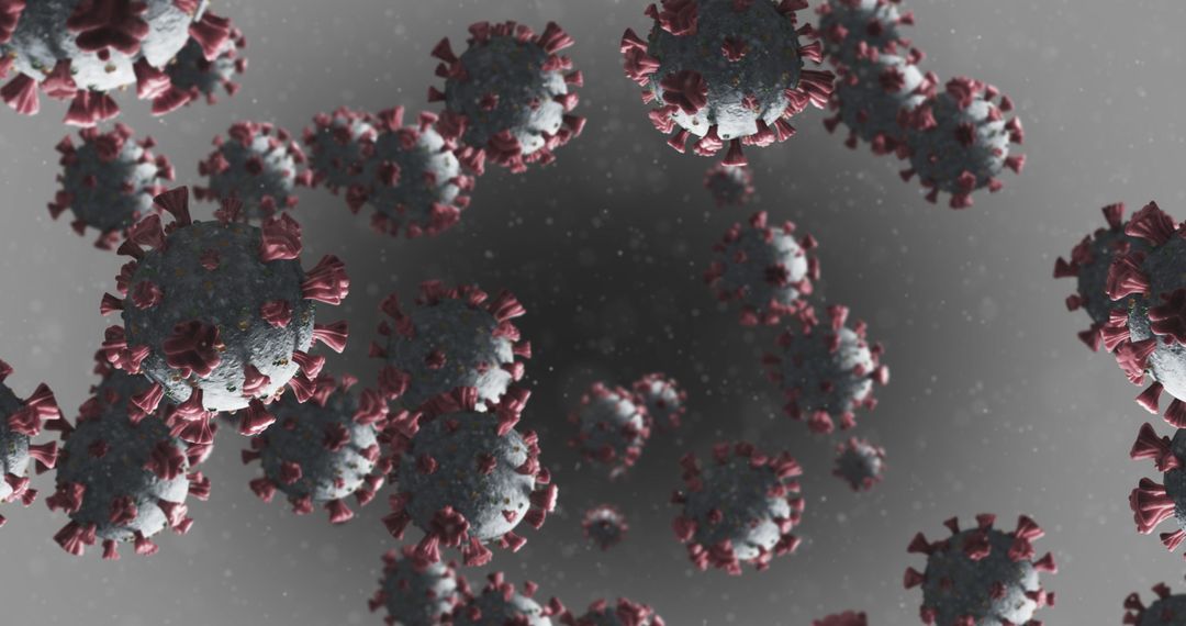 3D Illustration of Floating Coronavirus Cells on Grey Background