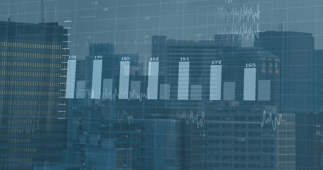 Modern Cityscape with Digital Finance Graphics Overlay